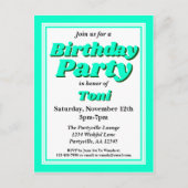 Blauwgroen volwassen geboorte in classy uitnodiging briefkaart (Voorkant)