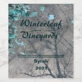 blauwgroen voorkant "Winterleaf", set van 6 wijnla Wijn Etiket (Enkel label)