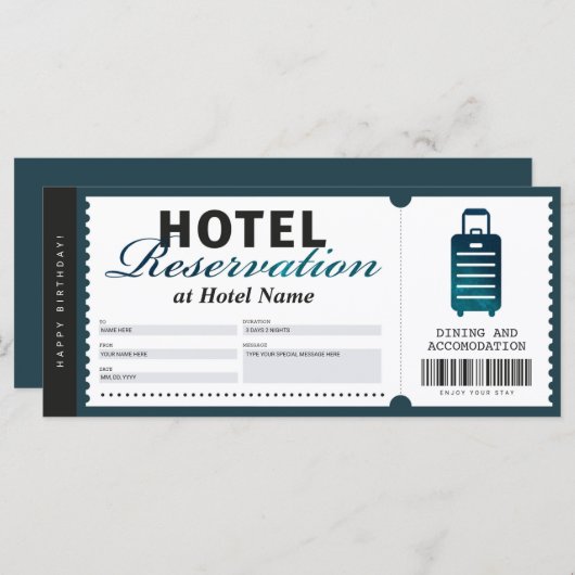 Blauwgroen Voucher-certificaat voor verblijf in ho (Voorkant / Achterkant)