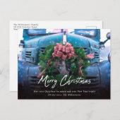 Blauwgroen vrachtwagen met krans Vrolijk Kerstfee Feestdagenkaart (Voorkant / Achterkant)
