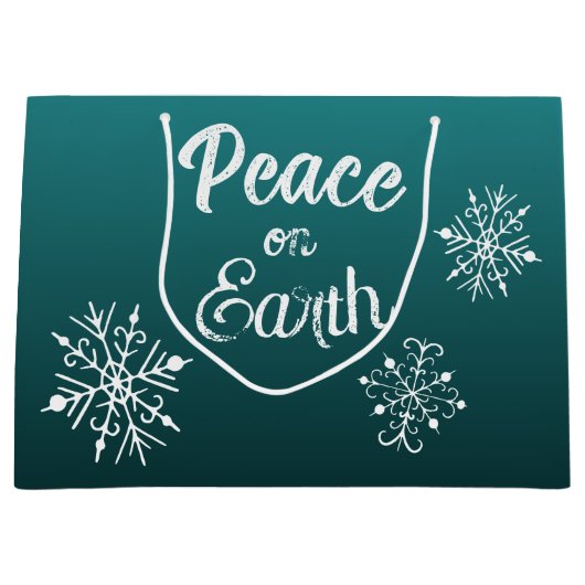 Blauwgroen Vrede op Aarde Kerstmis Gift Bag Groot Cadeauzakje (Voorkant)