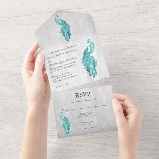 Blauwgroen vredeshuwelijk in één uitnodiging (Afscheurbaar)