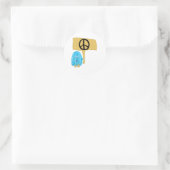 Blauwgroen vredesteken ronde sticker (Tas)