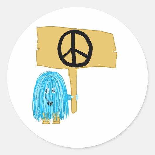 Blauwgroen vredesteken ronde sticker (Voorkant)