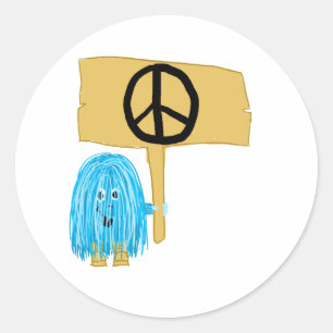 Blauwgroen vredesteken ronde sticker
