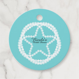 Blauwgroen Vrijgezellenfeest met witte parelster Bedankjes Labels