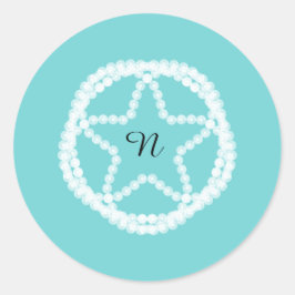 Blauwgroen Vrijgezellenfeest met witte parelster Ronde Sticker