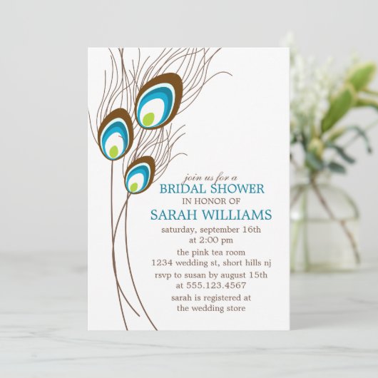 Blauwgroen Vrijgezellenfeest Peacock Feathers Kaart (Staand voorkant)