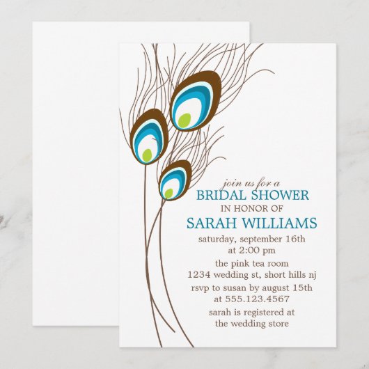 Blauwgroen Vrijgezellenfeest Peacock Feathers Kaart (Voorkant / Achterkant)