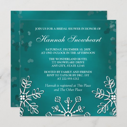 BLAUWGROEN VRIJGEZELLENFEEST SNOWFLAKE KAART (Voorkant / Achterkant)