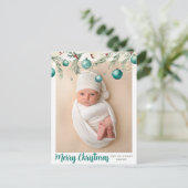 Blauwgroen vrolijke kerst Ornamenten Verticale fot Feestdagenkaart (Staand voorkant)