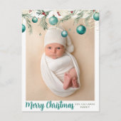 Blauwgroen vrolijke kerst Ornamenten Verticale fot Feestdagenkaart (Voorkant)