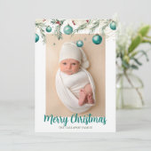 Blauwgroen vrolijke kerst Ornamenten Verticale fot Feestdagenkaart (Staand voorkant)