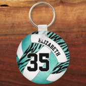 blauwgroen w zebra strepen accentmeisjes volleybal sleutelhanger (Voorkant)