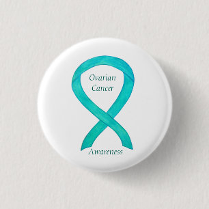 Blauwgroen waarschuwing voor ovariumkanker - Aange Ronde Button 3,2 Cm