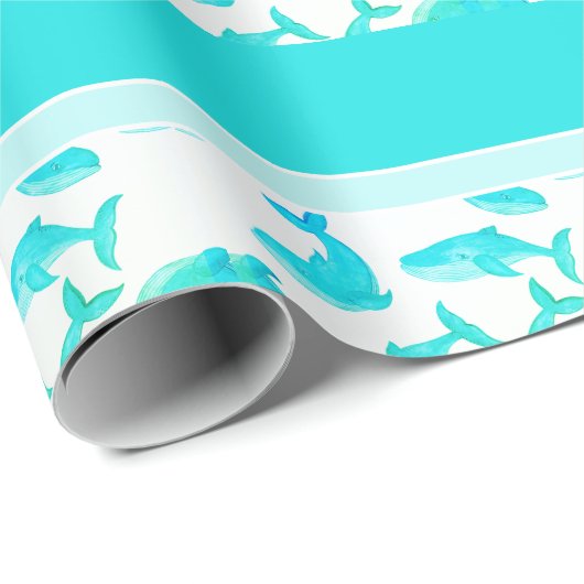 Blauwgroen walvisvaart Zee Kinder Cadeaupapier (Rol Hoek)