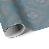 Blauwgroen wandtapijt Rococo Mandala Elegant Ogee  Cadeaupapier (Rol Hoek)