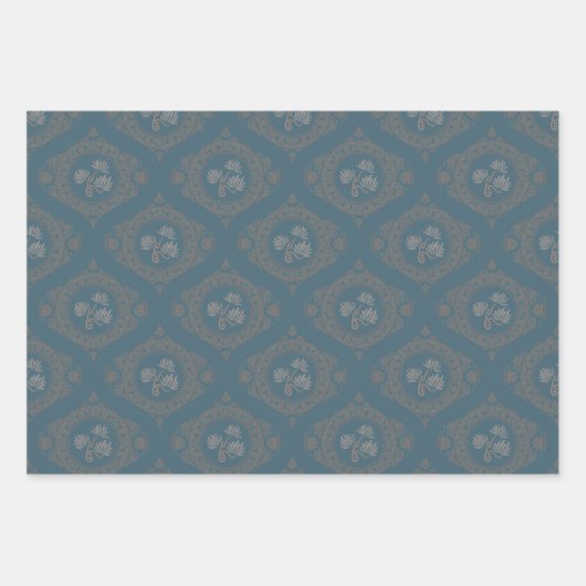Blauwgroen wandtapijt Rococo Mandala Elegant Ogee  Inpakpapier Vel (Voorkant)