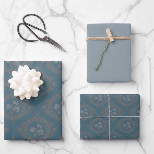 Blauwgroen wandtapijt Rococo Mandala Elegant Ogee  Inpakpapier Vel (Voorkant)