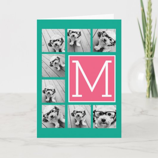 Blauwgroen & warm roze instagram 8 Monogram fotoco Notitiekaartje (Voorkant)