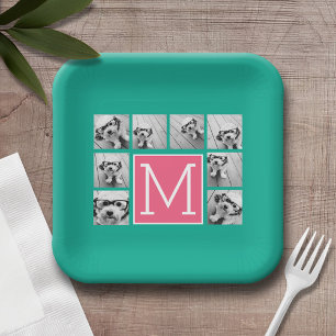 Blauwgroen & warm roze instagram 8 Monogram fotoco Papieren Bordje