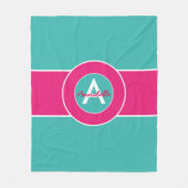 Blauwgroen warm roze monogram op maat fleece deken (Voorkant)
