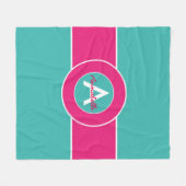 Blauwgroen warm roze monogram op maat fleece deken (Voorkant (Horizontaal))