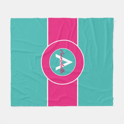 Blauwgroen warm roze monogram op maat fleece deken (Voorkant (Horizontaal))