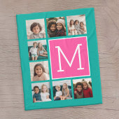 Blauwgroen warmroze instagram 8 Monogram fotocolla Fleece Deken