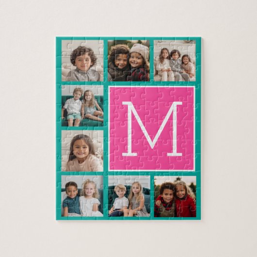 Blauwgroen warmroze instagram 8 Monogram fotocolla Legpuzzel (Verticaal)