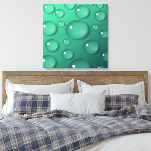 Blauwgroen waterdruppelstructuur canvas afdruk (Insitu (Slaapkamer))