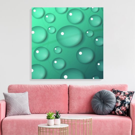 Blauwgroen waterdruppelstructuur canvas afdruk (Insitu (Woonkamer))