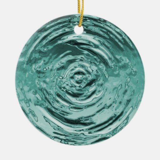 Blauwgroen waterrimpel keramisch ornament (Voorkant)