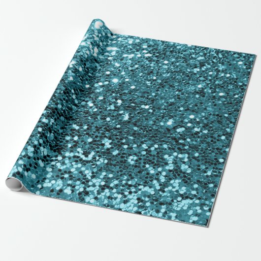 Blauwgroen watersequentie Glitter Shiny Effect Cadeaupapier (Uitgerold)