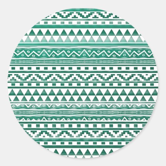 Blauwgroen Waterverf Abstract Aztec Tribal Print P Ronde Sticker (Voorkant)