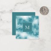 Blauwgroen Waterverf Abstract Notitiekaartje (Voorkant / Achterkant in situ)