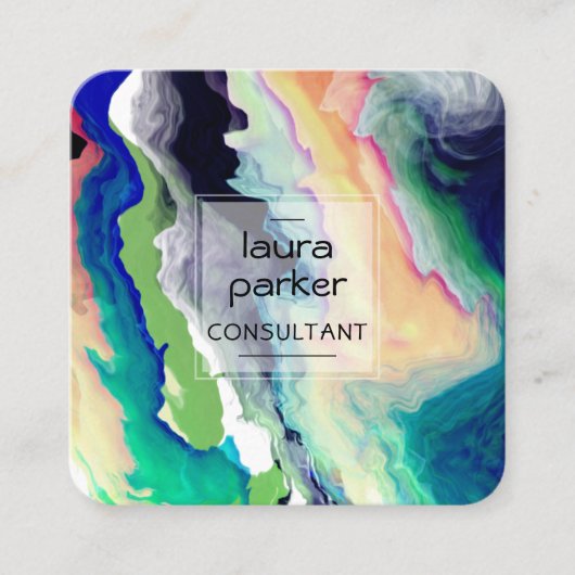 Blauwgroen Waterverf Abstracte platter art Squar Vierkante Visitekaartje (Voorkant)