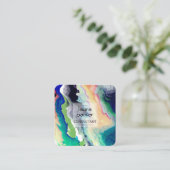 Blauwgroen Waterverf Abstracte platter art Squar Vierkante Visitekaartje (Staand voorkant)