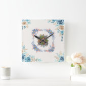 Blauwgroen Waterverf Abstracte Schilderij, Zachte Vierkante Klok (Huis)