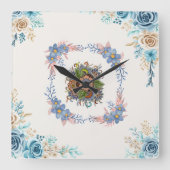 Blauwgroen Waterverf Abstracte Schilderij, Zachte  Vierkante Klok (Voorkant)