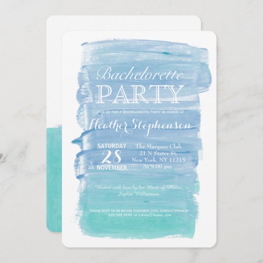  Blauwgroen Waterverf Bachelorette Party nodigt ui Kaart (Voorkant / Achterkant)