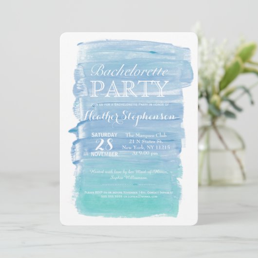  Blauwgroen Waterverf Bachelorette Party nodigt ui Kaart (Staand voorkant)