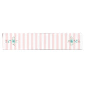 Blauwgroen Waterverf Bloem Kruis Roze Strepen Doop Korte Tafelloper (Horizontaal)