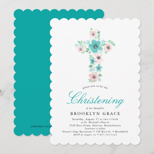 Blauwgroen Waterverf Bloemdwarslaesie Kaart (Voorkant / Achterkant)