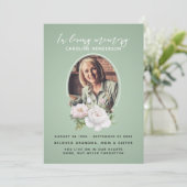 Blauwgroen Waterverf Bloemen Foto 2-pagina begrafe Programmakaart (Staand voorkant)