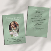 Blauwgroen Waterverf Bloemen Foto 2-pagina begrafe Programmakaart