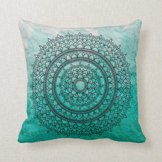 Blauwgroen Waterverf Bohemian Mandala Flower Art Kussen