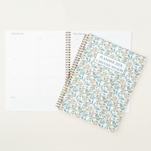 Blauwgroen Waterverf botanisch stijlvol ongedateer Planner (Display)