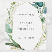 Blauwgroen Waterverf Botanische bruiloft gunst Dan Wijn Etiket (Enkel label)