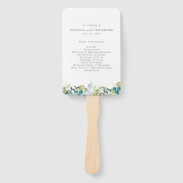 Blauwgroen Waterverf Botanische bruiloft Handwaaier